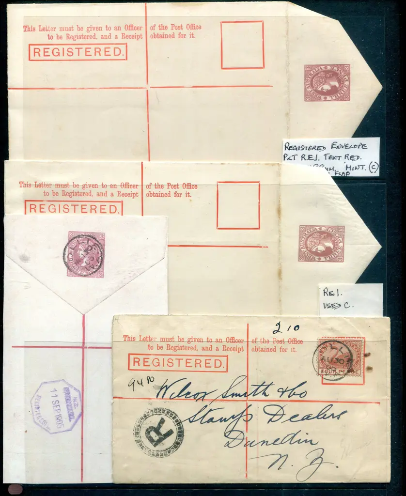 1902 3d Registered envelopes (RE1) with an unused ... Image 1++
