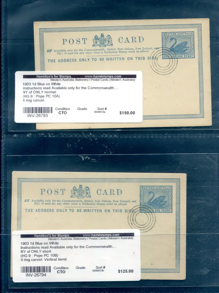 1903 1d blue on white stock x 2, both with UPU ... Image 1++