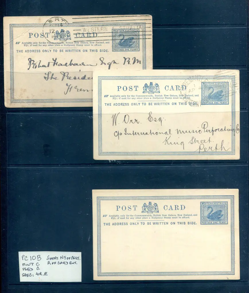 1903 1d blue on white stock x 3 with Fremantle to ... Image 1++
