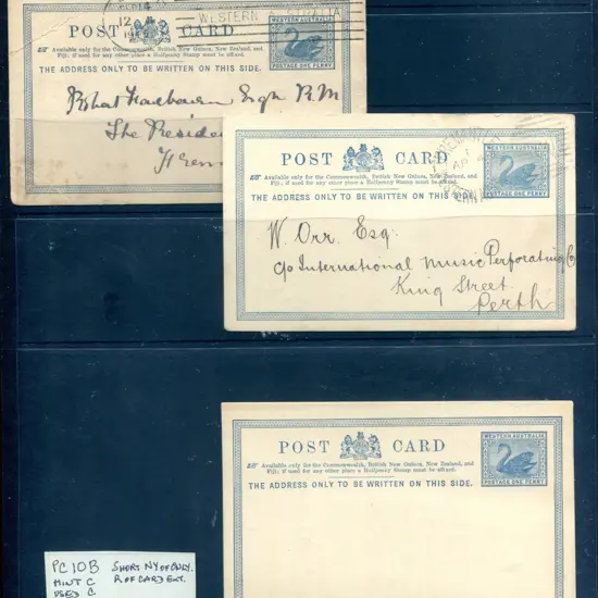 1903 1d blue on white stock x 3 with Fremantle to ...