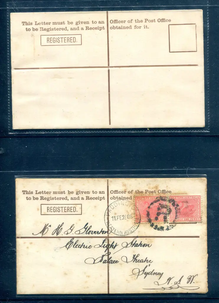 1906 3d brown text & stamp Registered envelope (RE ... Image 1++