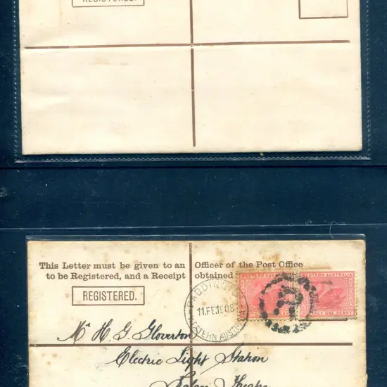 1906 3d brown text & stamp Registered envelope (RE ...