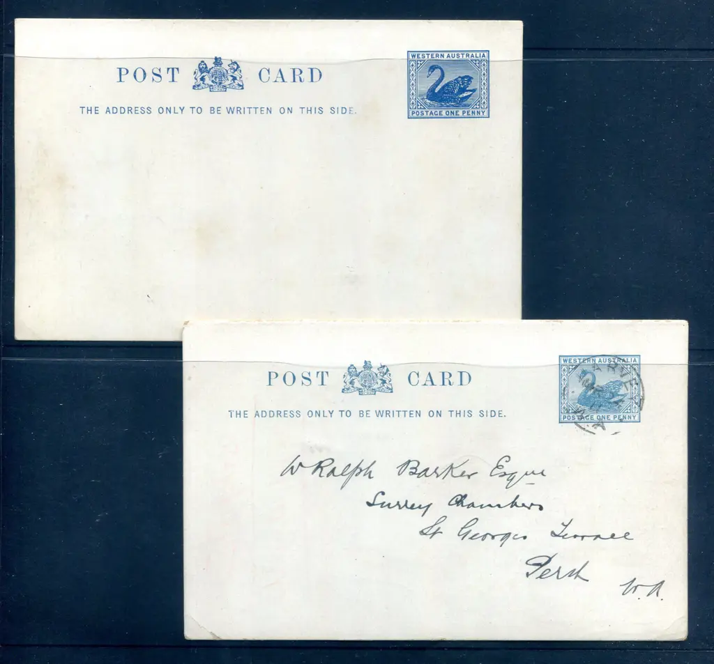 1909 1d slate blue on surfaced stock (PC 18) x 2 ... Image 1++