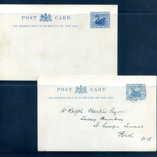 1909 1d slate blue on surfaced stock (PC 18) x 2 ...