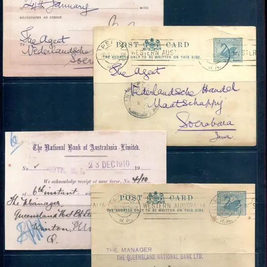 1910 1d steel blue on unsurfaced card (PC 17.1) x ...