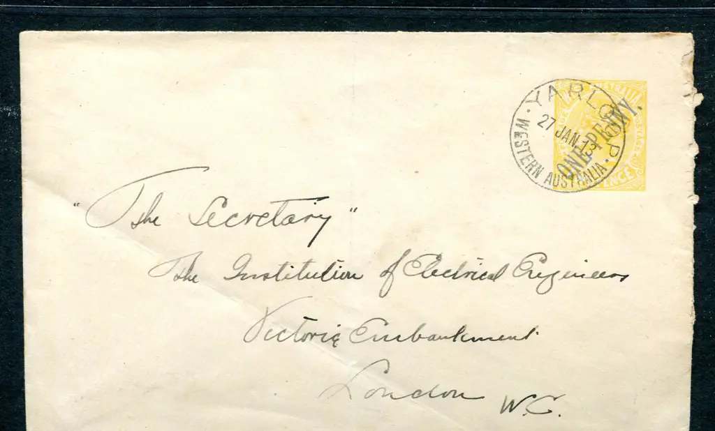 1912 "ONE PENNY" surcharge on 2d yellow envelope ... Image 1++