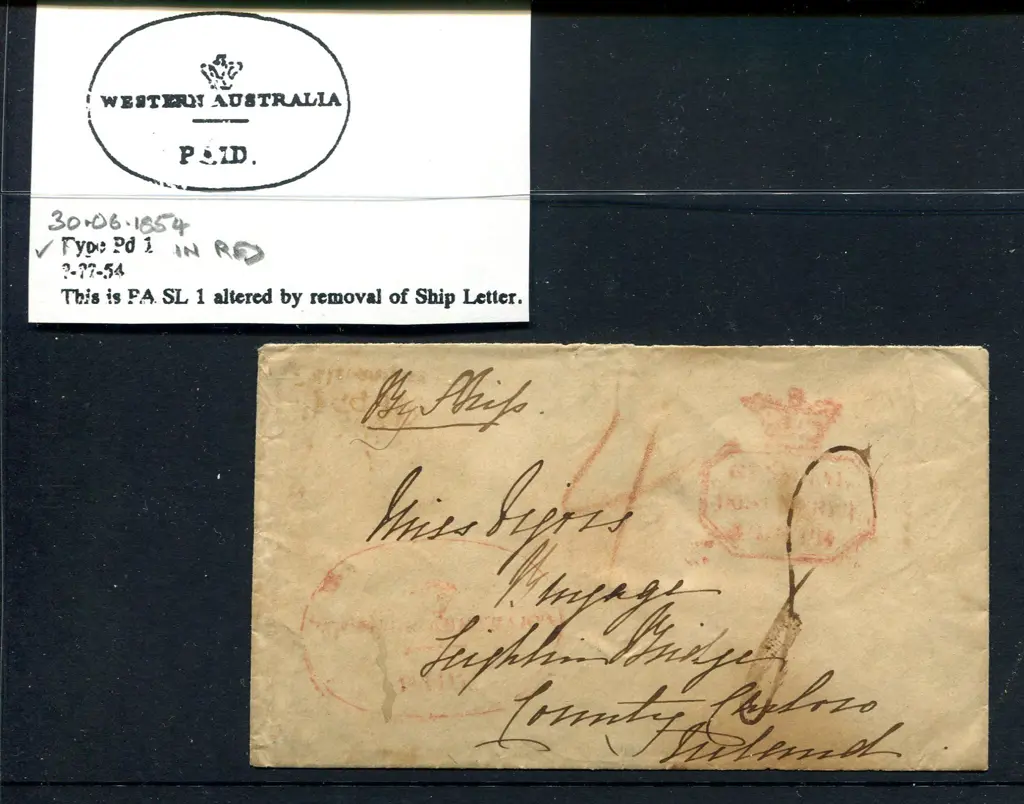 1854 Cover to Ireland endorsed "By Ship" & 4 in ... Image 1++
