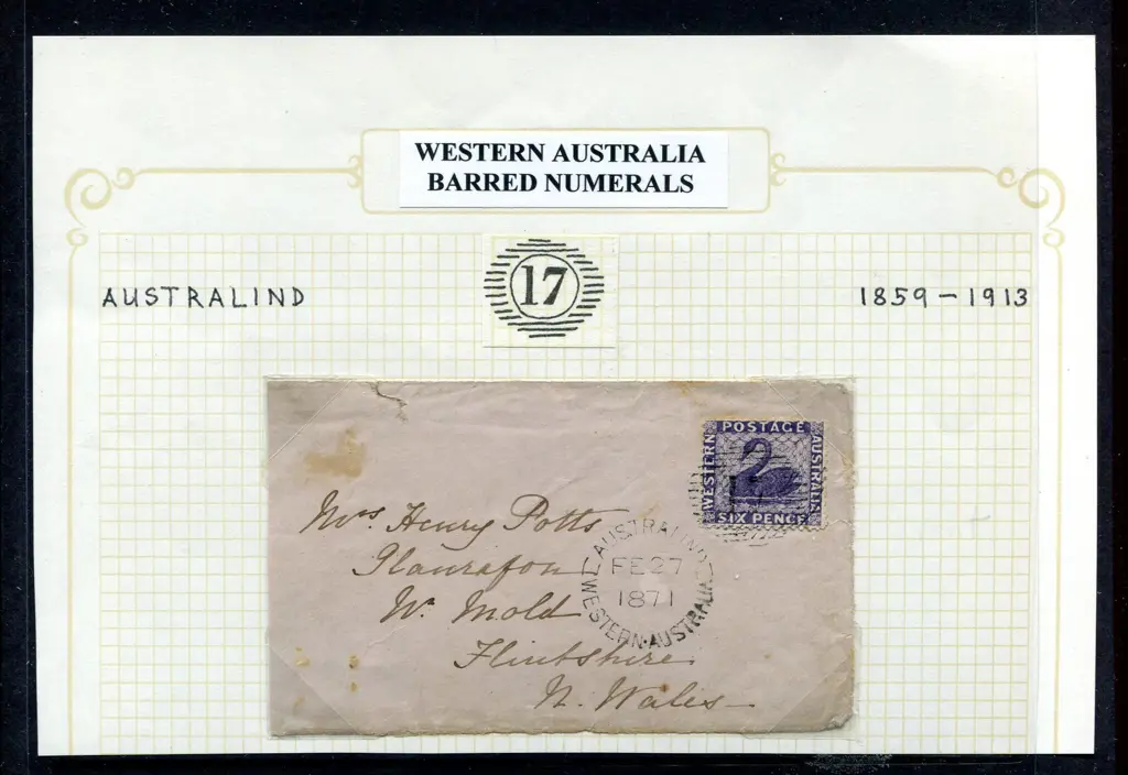 1871 (27th Feb) 6d violet swan tied by 15 bar "17" ... Image 1++