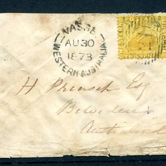 1873 (30th Aug) 2d yellow swan, perf. 12½ tied by ...