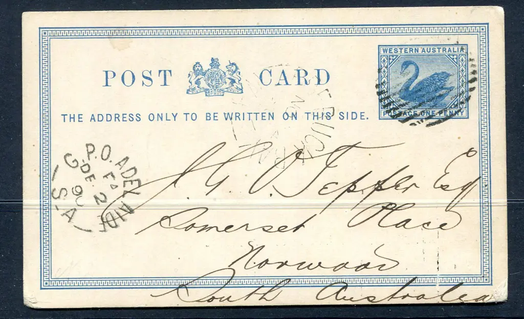 1890 (14th Nov) Roebuck Bay to South Australia 1d ... Image 1++
