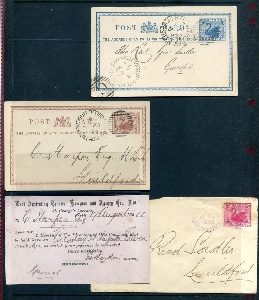 1892 (28th July) 1d blue swan Post Card tied by ... Image 1++