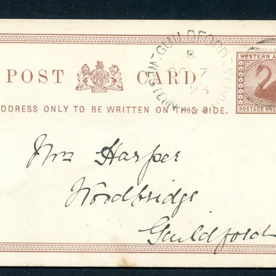 1893 (7th Oct) ½d brown Post Card (PC2) tied by ...