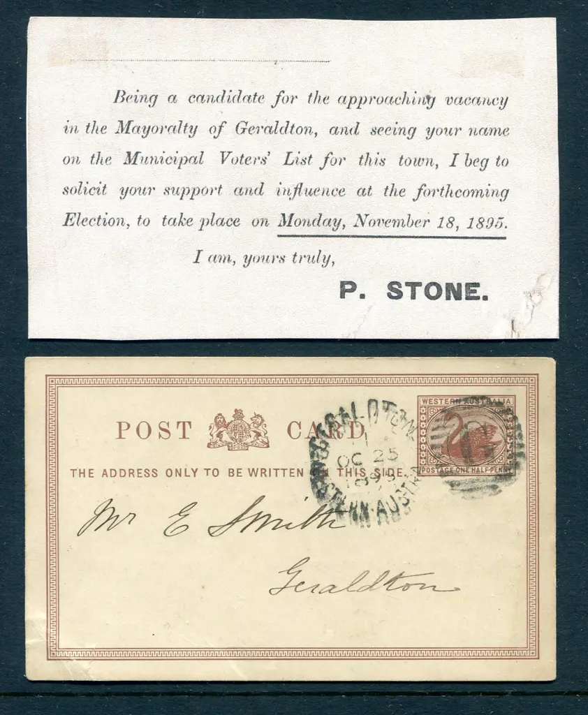 1895 (25th Oct) ½d brown Post Card (PC1) tied by ... Image 1++