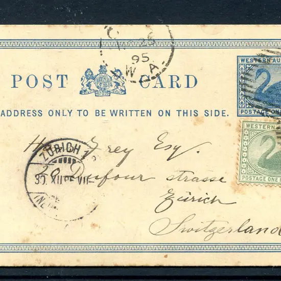 1895 (25th Nov) Cue to Switzerland on 1d blue Post ...