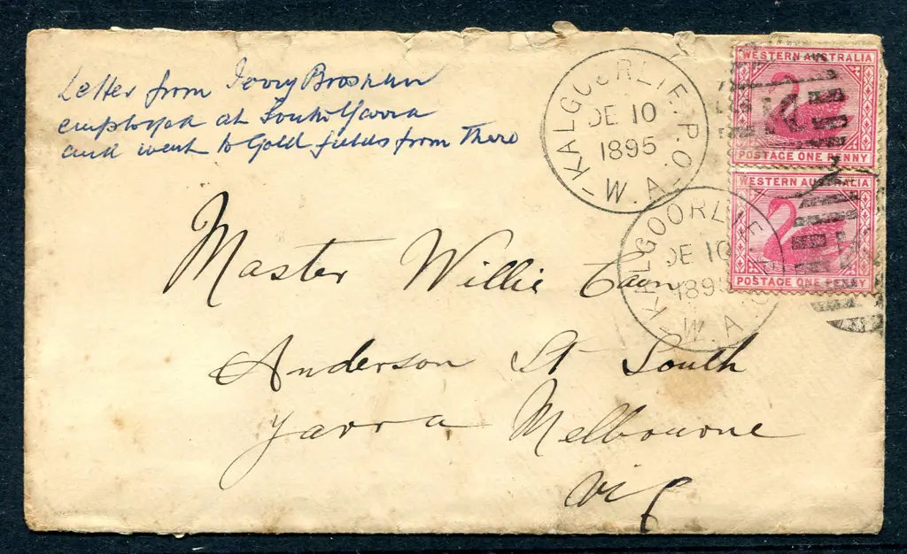 1895 (10th Dec) Kalgoorlie to Victoria cover with ... Image 1++
