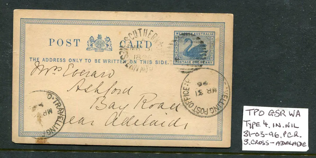 1896 (31st Mar) 1896 1d blue Post Card (PC 2) from ... Image 1++