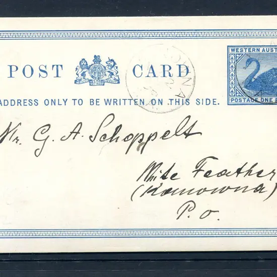 1896 (2nd May) 1d blue Post Card tied by Kanowna ...