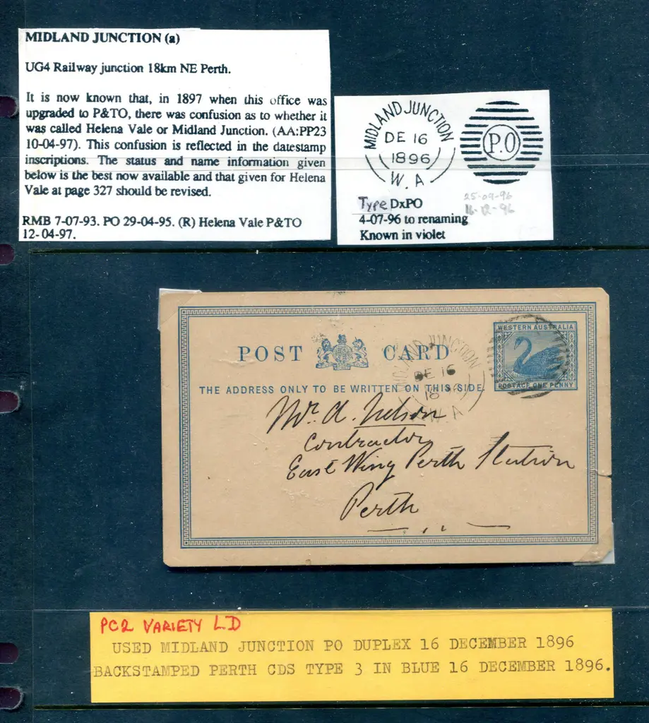 1896 (Dec 16th) 1d blue Post Card (PC2) tied by ... Image 1++