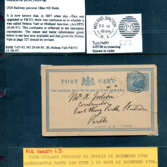 1896 (Dec 16th) 1d blue Post Card (PC2) tied by ...