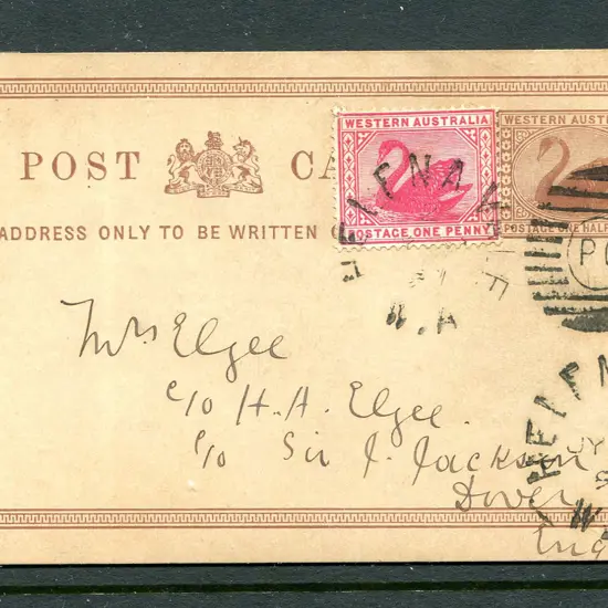 1897 (9th Jul) ½d brown Post Card (PC1) uprated ...