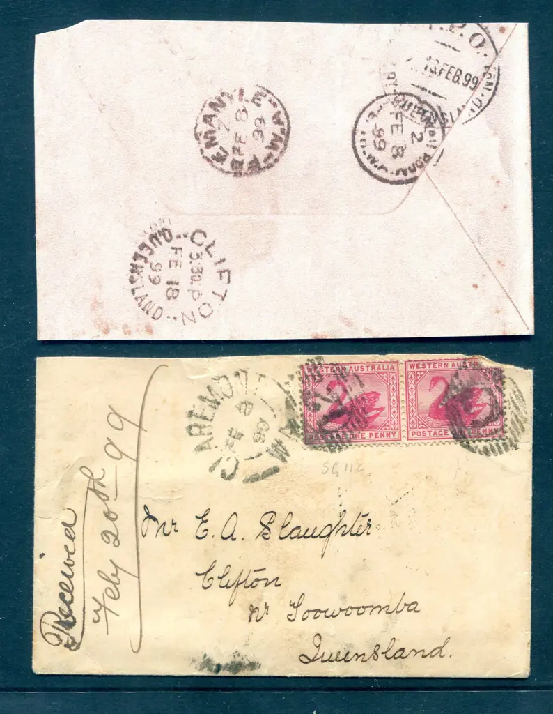 1899 (8th Feb) Claremont proving cover for 15 bar ... Image 1++