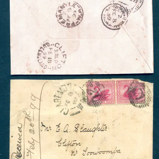 1899 (8th Feb) Claremont proving cover for 15 bar ...