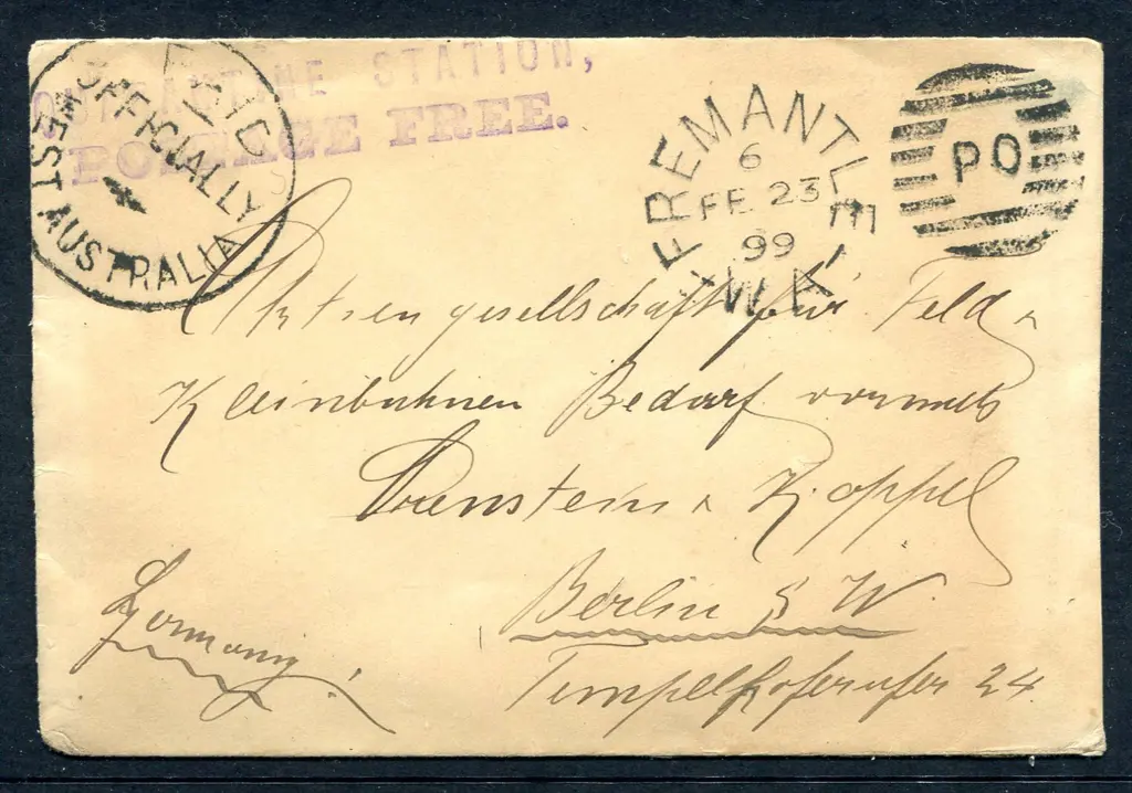 1899 (23rd Feb) Fremantle to Berlin, Germany ... Image 1++