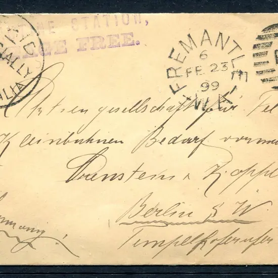 1899 (23rd Feb) Fremantle to Berlin, Germany ...