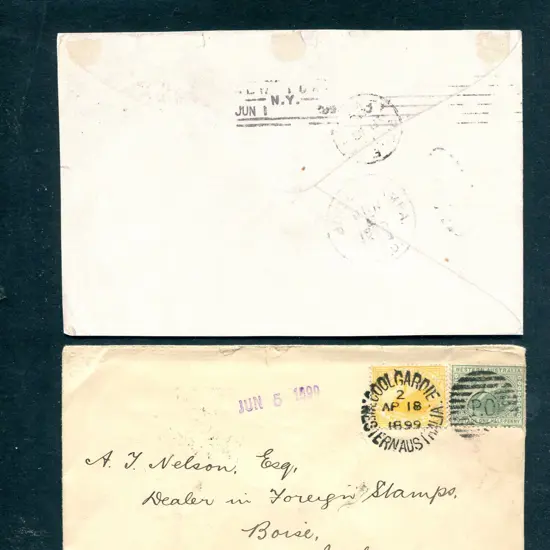 1899 (18th Apr) 2d yellow & ½d green  swans tied ...