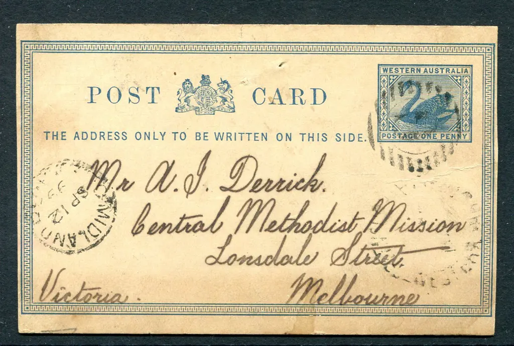 1899 (12th Sep) 1d blue Post Card (PC2) tied by ... Image 1++