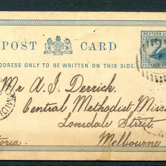 1899 (12th Sep) 1d blue Post Card (PC2) tied by ...