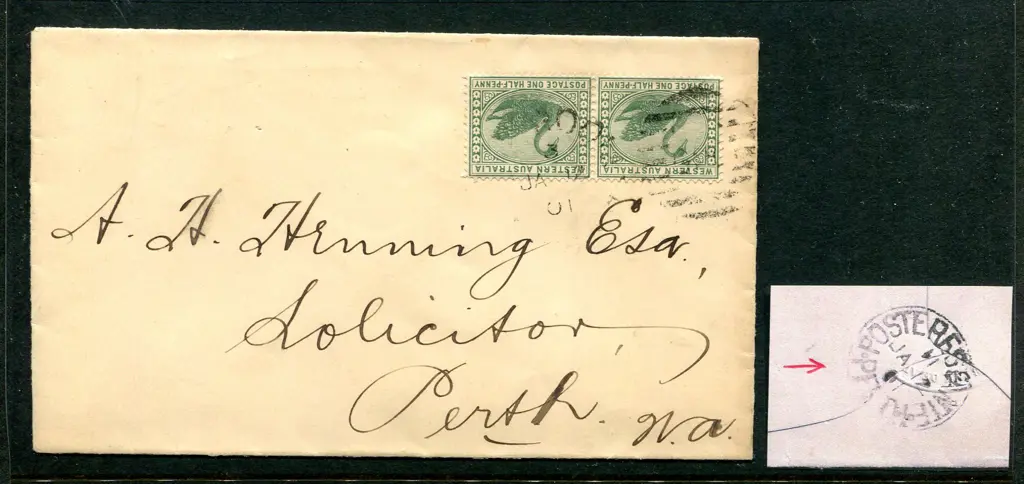 1901 (12th Jan) ½d Crown CA wmkd swans x 2 paying ... Image 1++