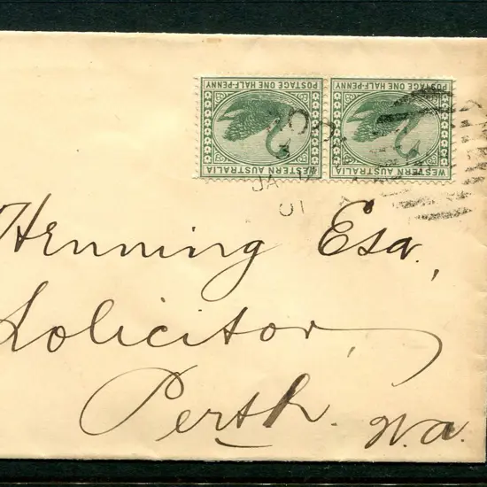 1901 (12th Jan) ½d Crown CA wmkd swans x 2 paying ...