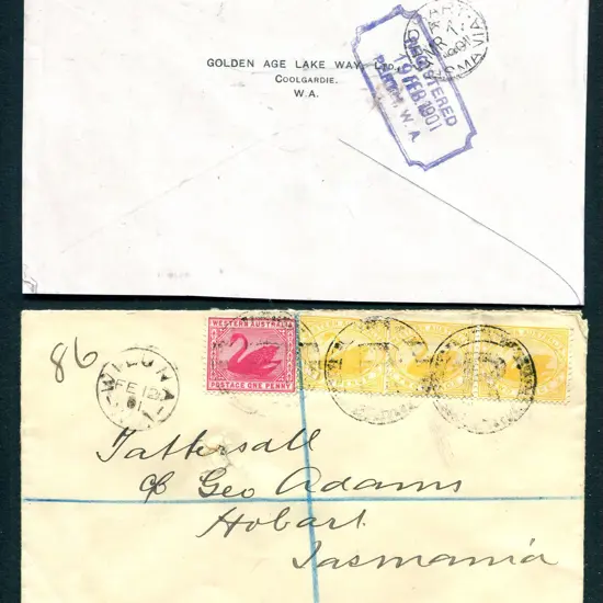 1901 (12th Feb) Wiluna Registered cover to Hobart ...