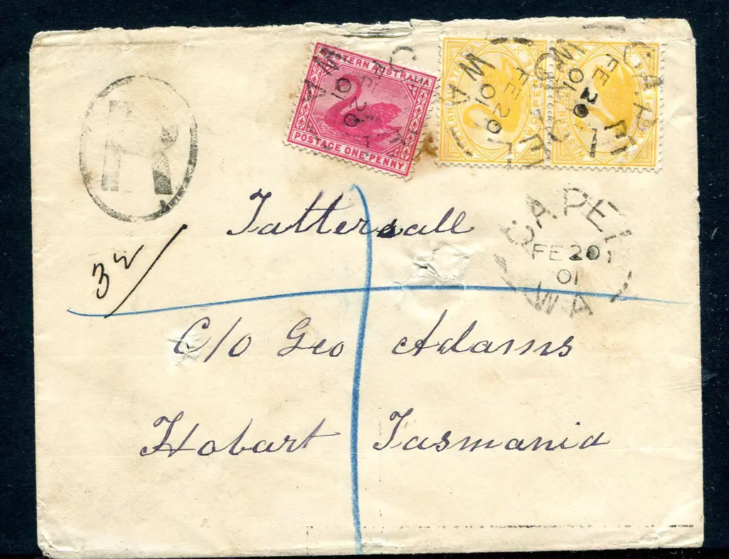 1901 (20th Feb) Capel to Hobart Registered cover ... Image 1++