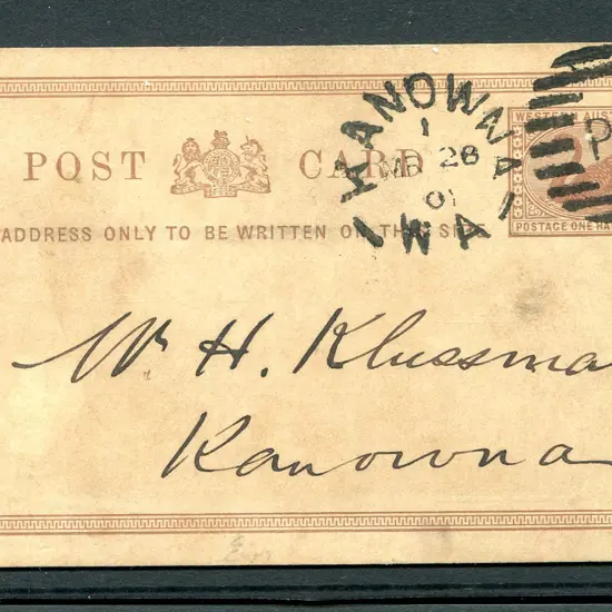1901 (28th Mar) Kanowna DxPO index 1 on ½d brown ...