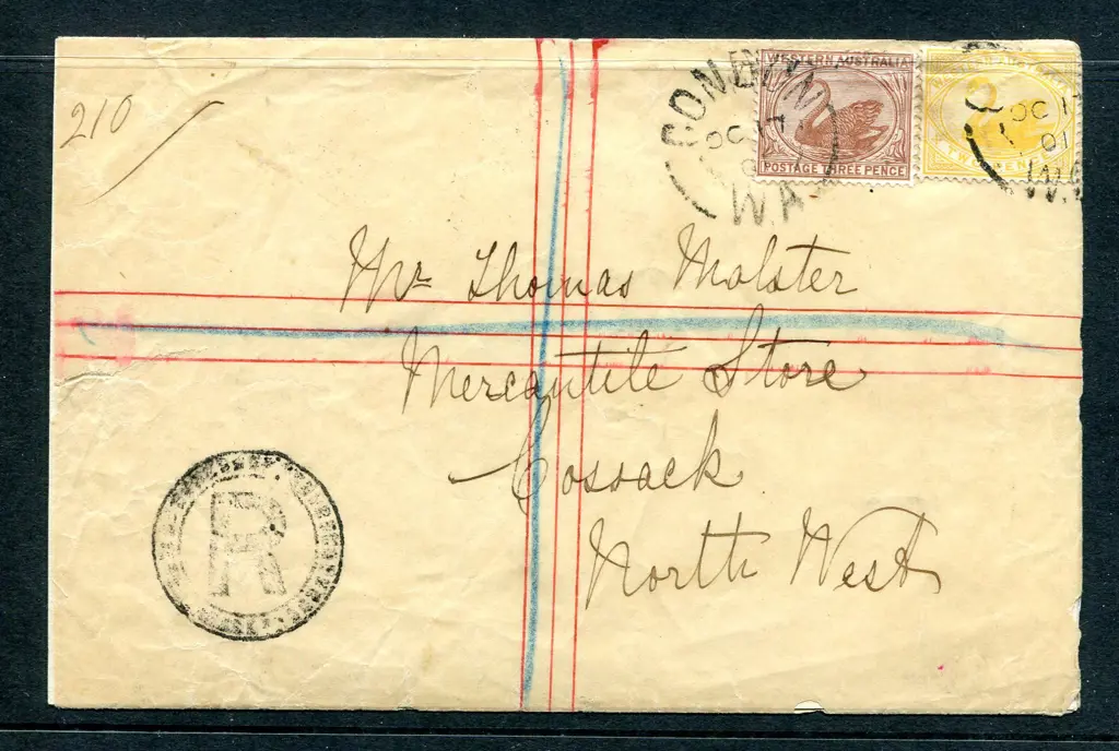 1901 (17th Oct) Condon to Cossack Registered cover ... Image 1++