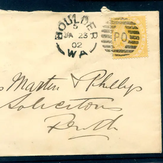 1902 (23rd Jan) Boulder to Perth with 2d yellow ...