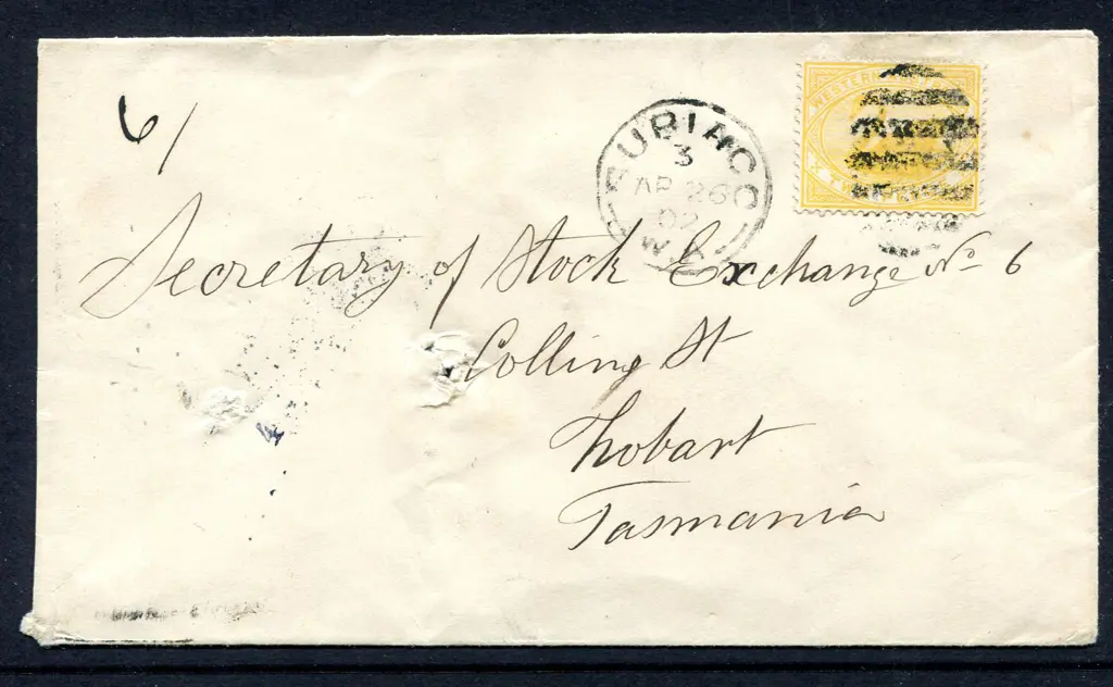 1902 (26th Apr) Subiaco to Hobart Tatts cover ... Image 1++