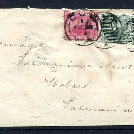 1904 (22nd Aug) Cue to Hobart, Tasmania with ½d ...