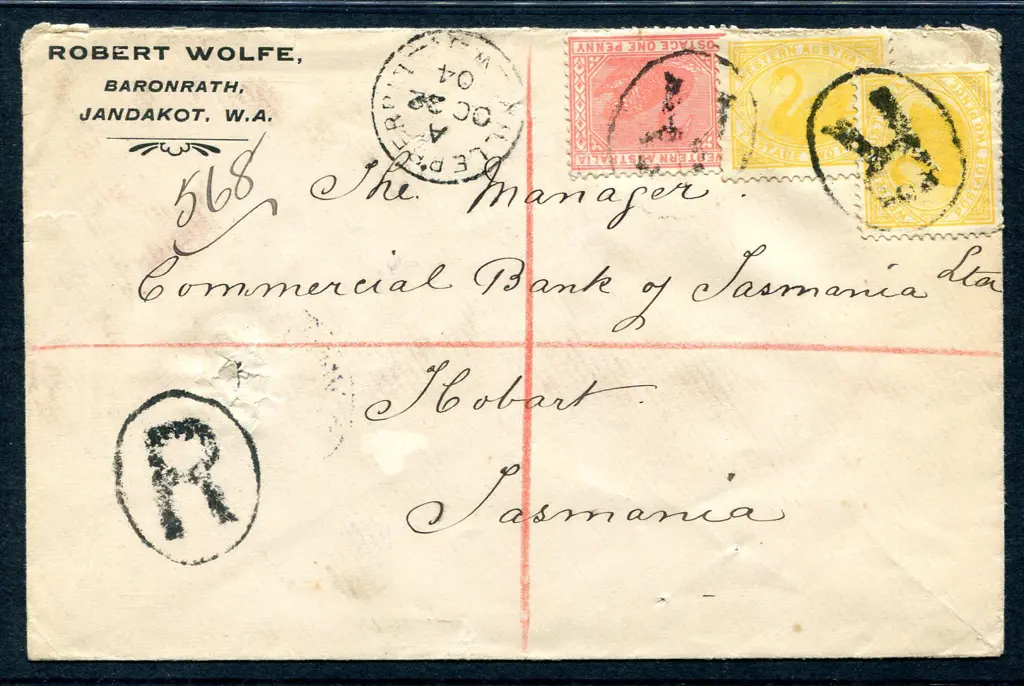 1904 (22nd Oct) Kellerberrin to Hobart Registered ... Image 1++