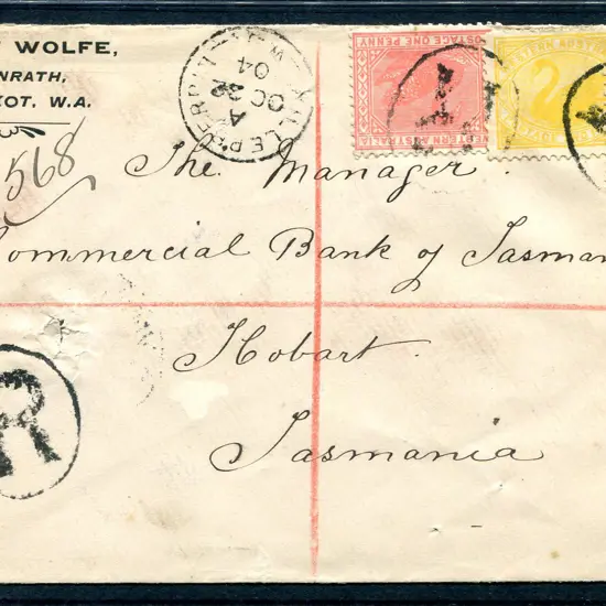 1904 (22nd Oct) Kellerberrin to Hobart Registered ...
