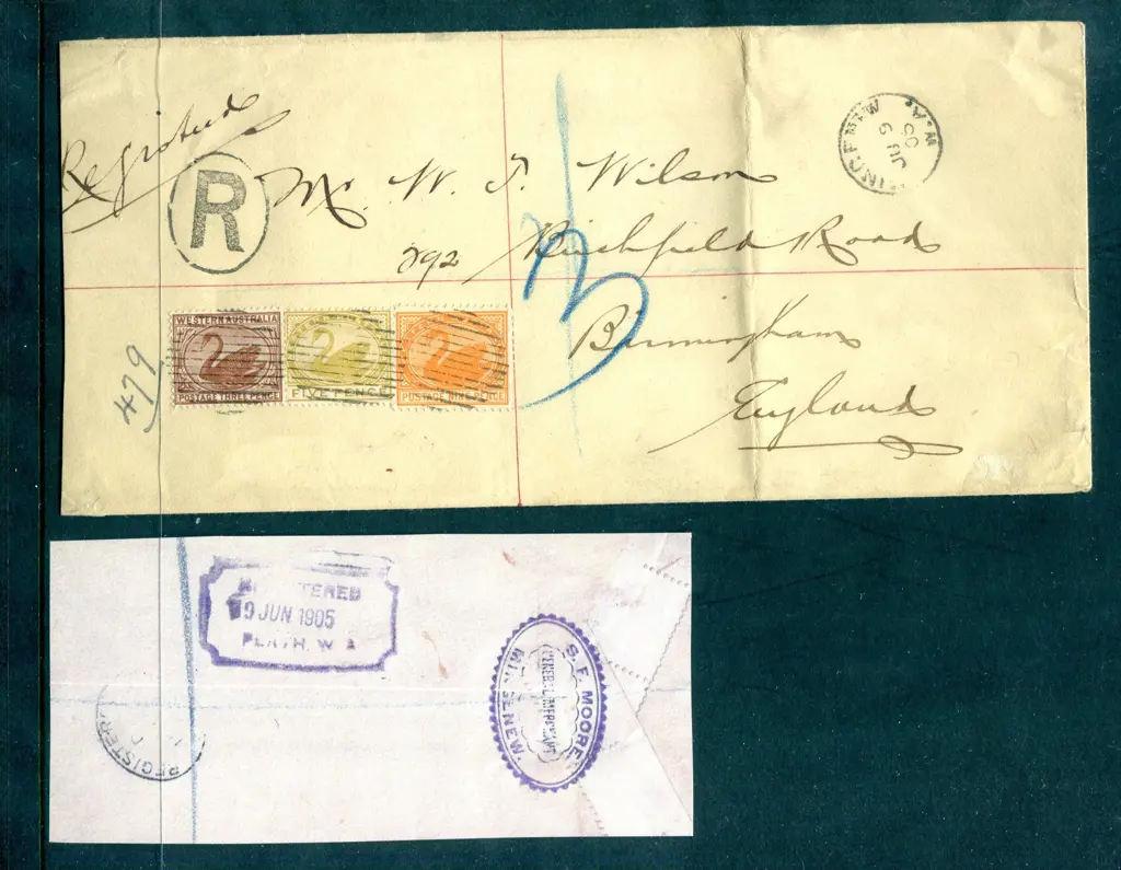 1905 (9th Jun) Mingenew to England Registered ... Image 1++