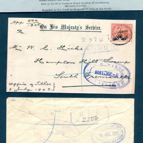 1905 (8th Jul) Office of Titles OHMS cover sent ...