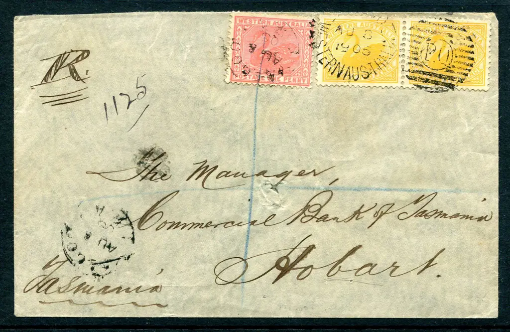 1905 (8th Aug) Yalgoo to Hobart Registered cover ... Image 1++