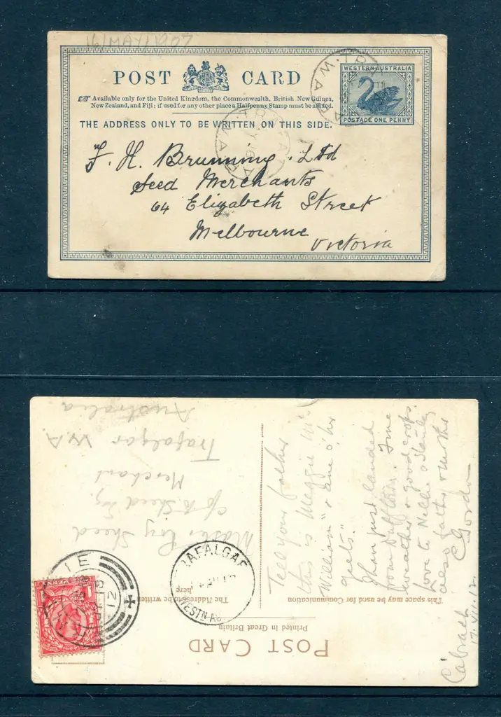 1907 (16th May) Trafalgar to Melbourne 1d blue ... Image 1++