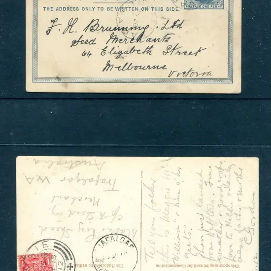 1907 (16th May) Trafalgar to Melbourne 1d blue ...
