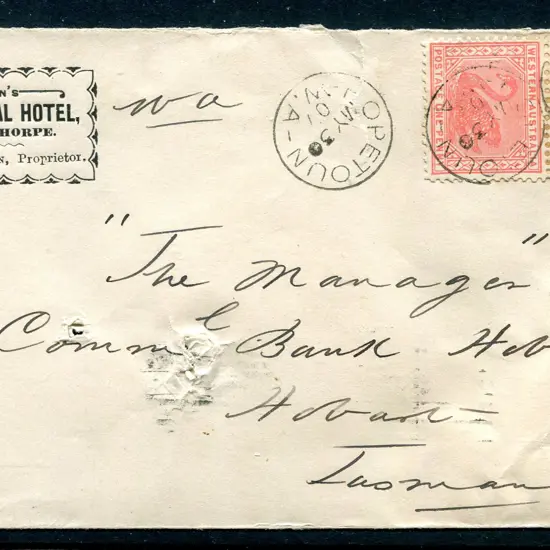 1907 (30th May) Hopetoun to Hobart with 1d swans ...