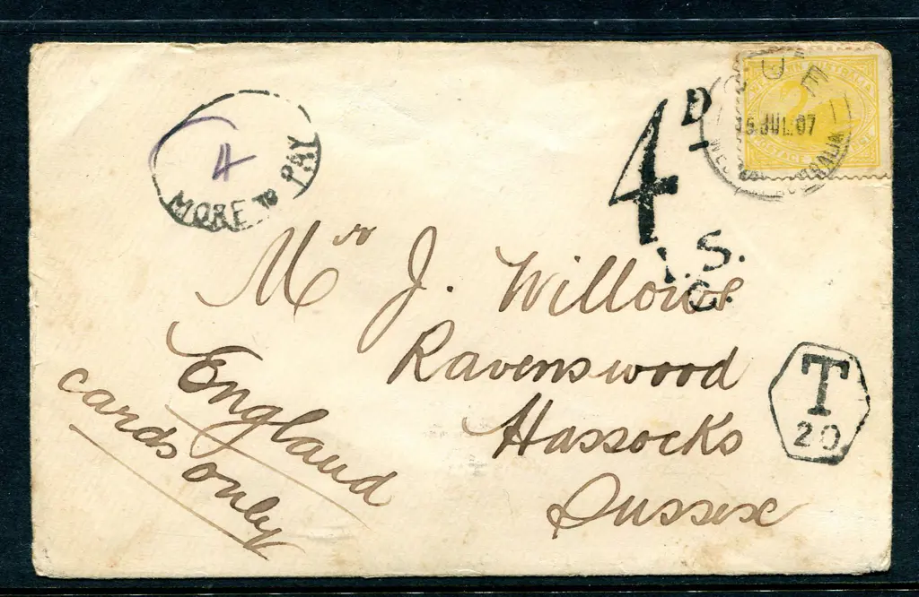 1907 (15th Jul) Cue to Sussex taxed cover endorsed ... Image 1++