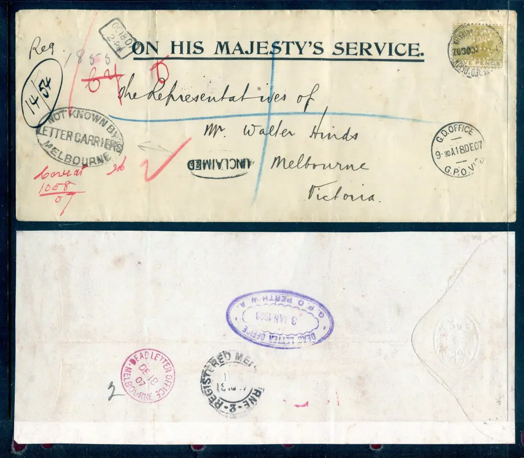 1907 (10th Oct) Perth to Melbourne OHMS Registered ... Image 1++